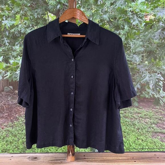 Boden Tops - Boden Women's Black 100% Linen Short Sleeve Button Front Top Size 16-18